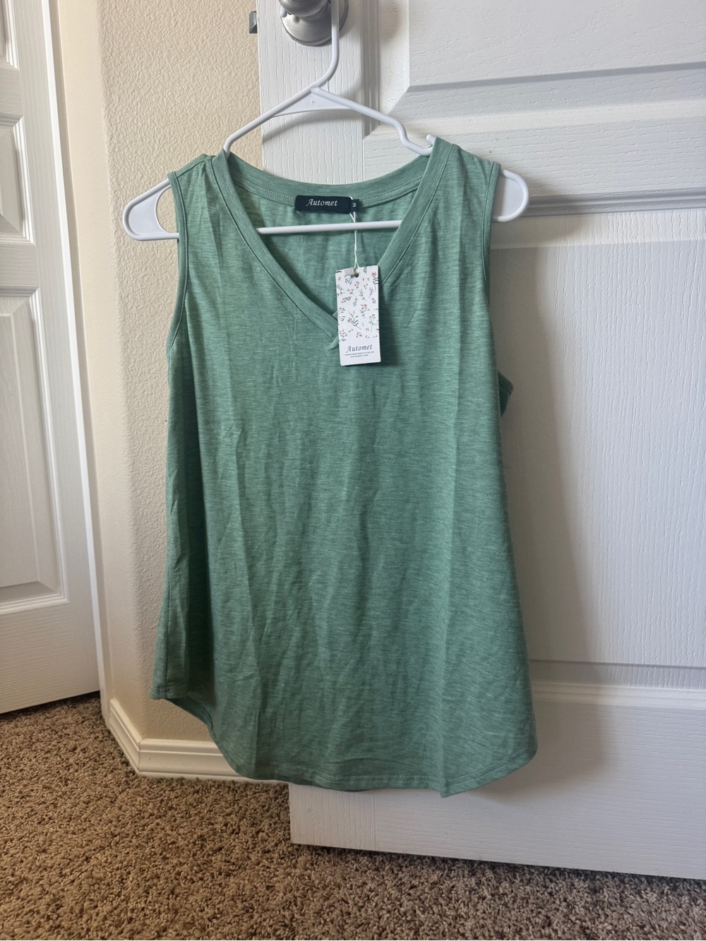 Sleeveless V-Neck Tank Top -Sage Green